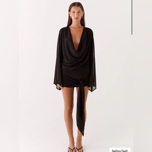 Peppermayo Black Draped V-Neck Swim Coverup with Tie Front